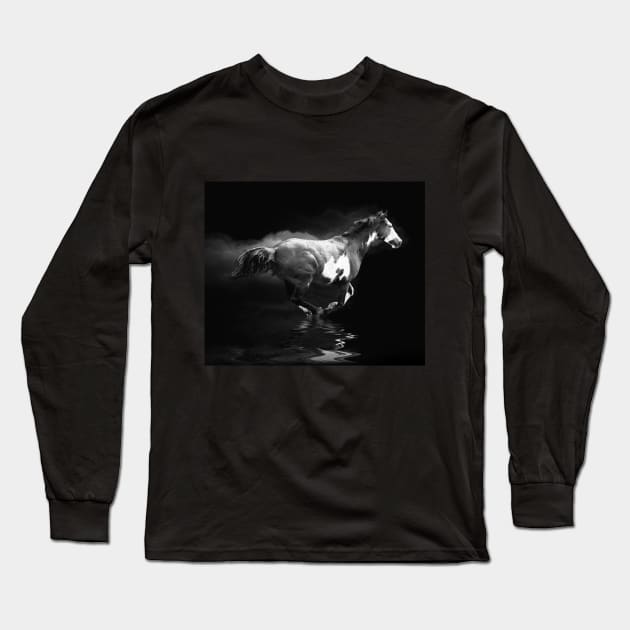 Galloping Pinto Horse and Smoke Long Sleeve T-Shirt by Highseller